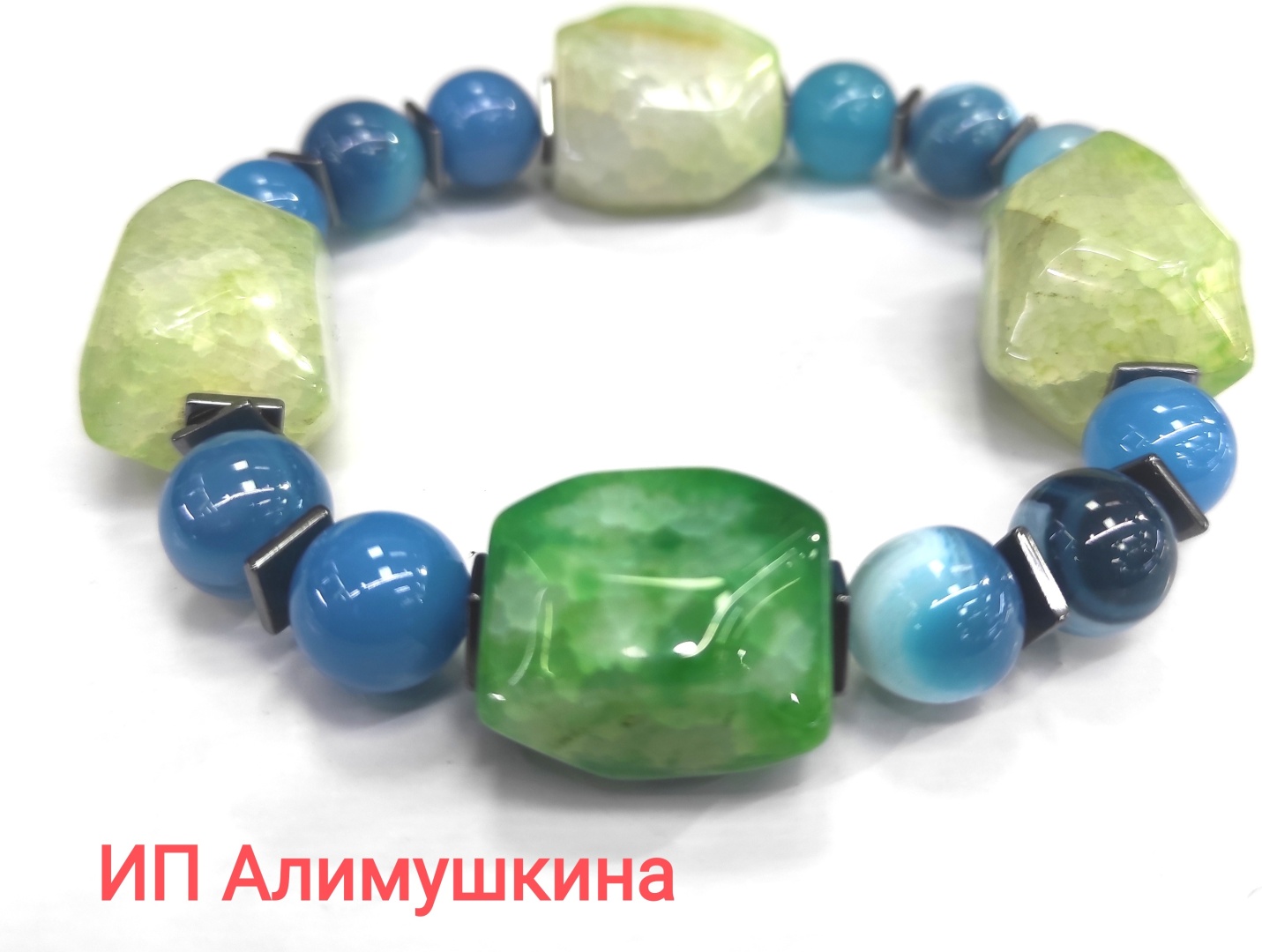 Браслет длина 20 см агат, гематит, агат, гематит
