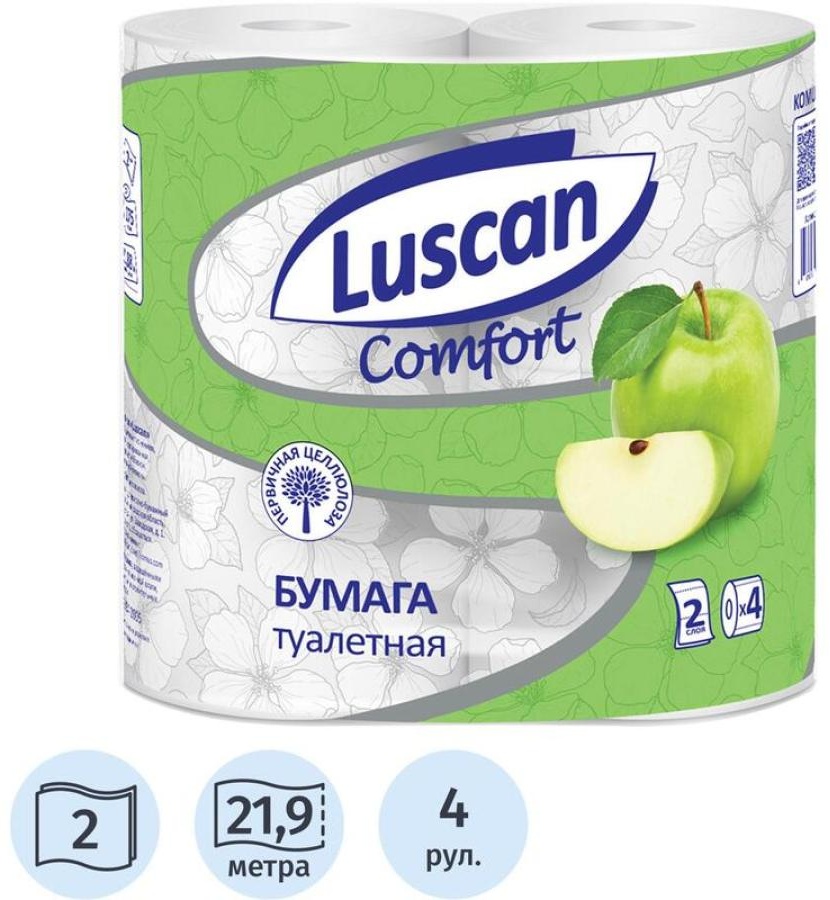 Luscan туалетная бумага 2-слойный 4 шт, первичная целлюлоза