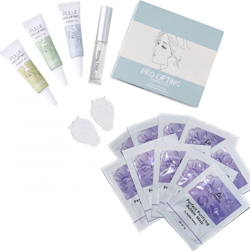 EYELASH MAKER набор для ламинирования для бровей Puluk Lifting + маска для лица Bubble 7 мл