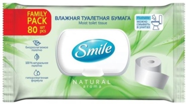 Smile влажная туалетная бумага 1-слойный 80 шт, бамбук