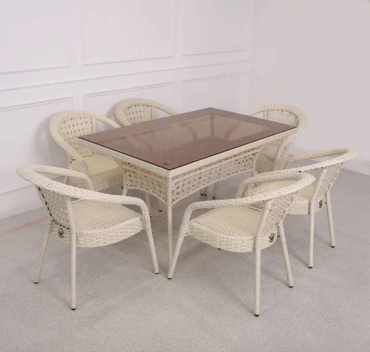 Комплект Nik Rattan 7 в 1, кол-во персон: 6, металл, искусственный ротанг, стекло