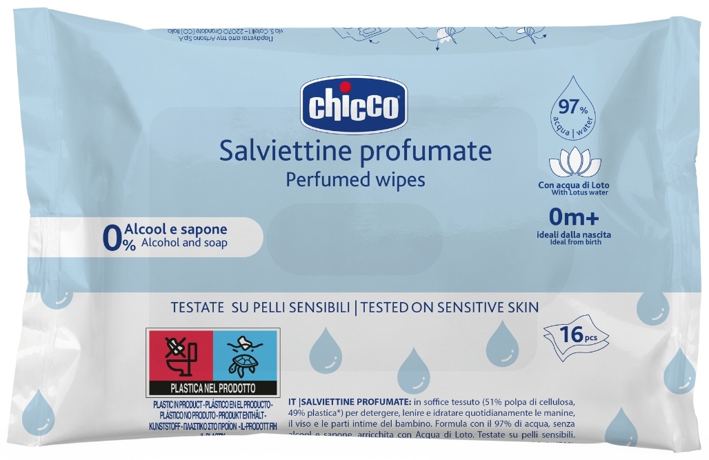 Детские влажные салфетки Chicco Влажные очищающие салфетки 16 шт