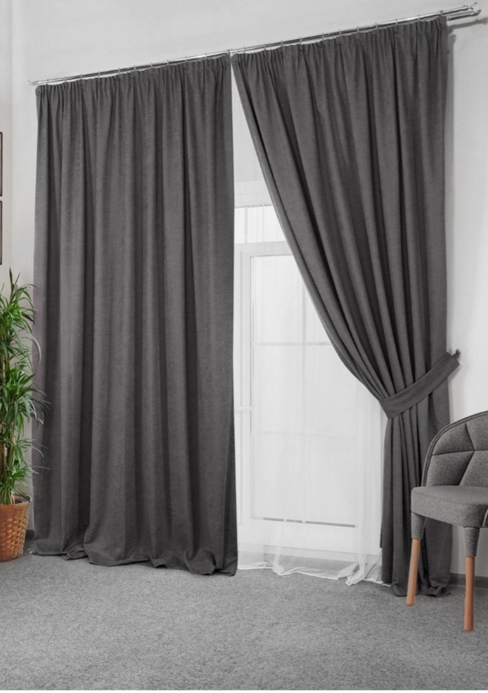 Портьеры ARU Home 300x270 см 2 шт, велюр, серый