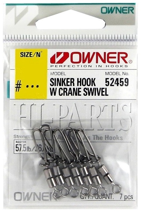 Owner 52459 Sinker Hook With Crane Swivel (Size: 18, Strength