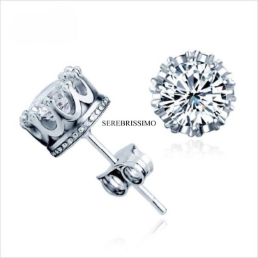 Серьги Serebrissimo Серьги-гвоздики Корона S925-8-004 вес 2 г серебро, фианит