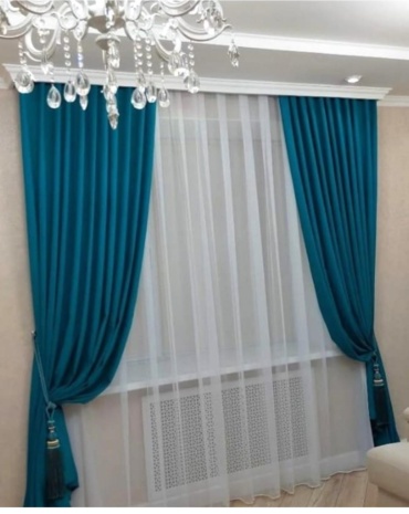 Комплект Home Textile 200x275 см 2 шт, сетка, велюр, синий