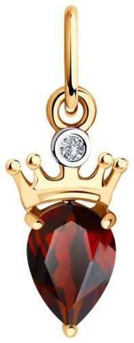 Подвеска Diamant 51-330-01205-3 вес 0.67 г золото, фианит, гранат