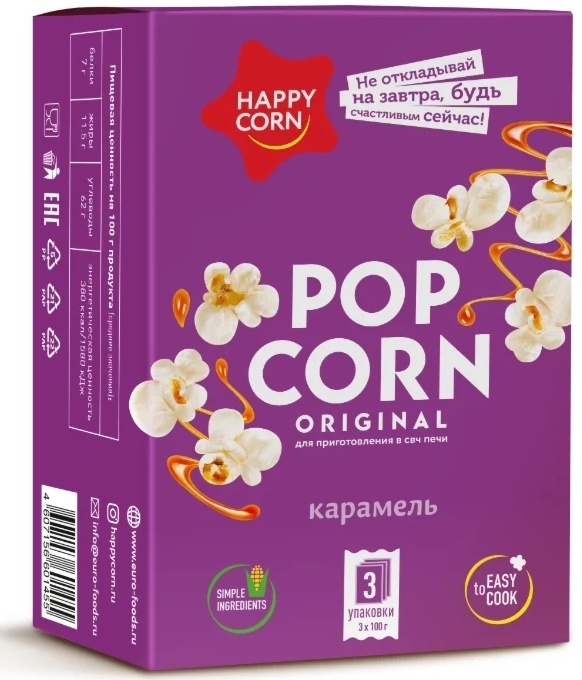 Попкорн Happy Corn со вкусом карамели 300 г
