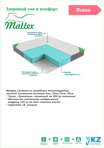 Матрас Mattex Виана 20, 140x195x20 см