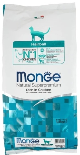 Monge Natural Superpremium Hairball для вывода шерсти курица 1.5 кг