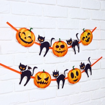 Растяжка Страна Карнавалия Happy Halloween тыква - 13,3 х 12,7 см.; кошка - 12,5 х 13,8 см