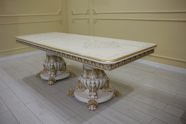 Обеденный стол Ideal Turkestan Максимал, 250х110x80 см, МДФ, белый, золотистый