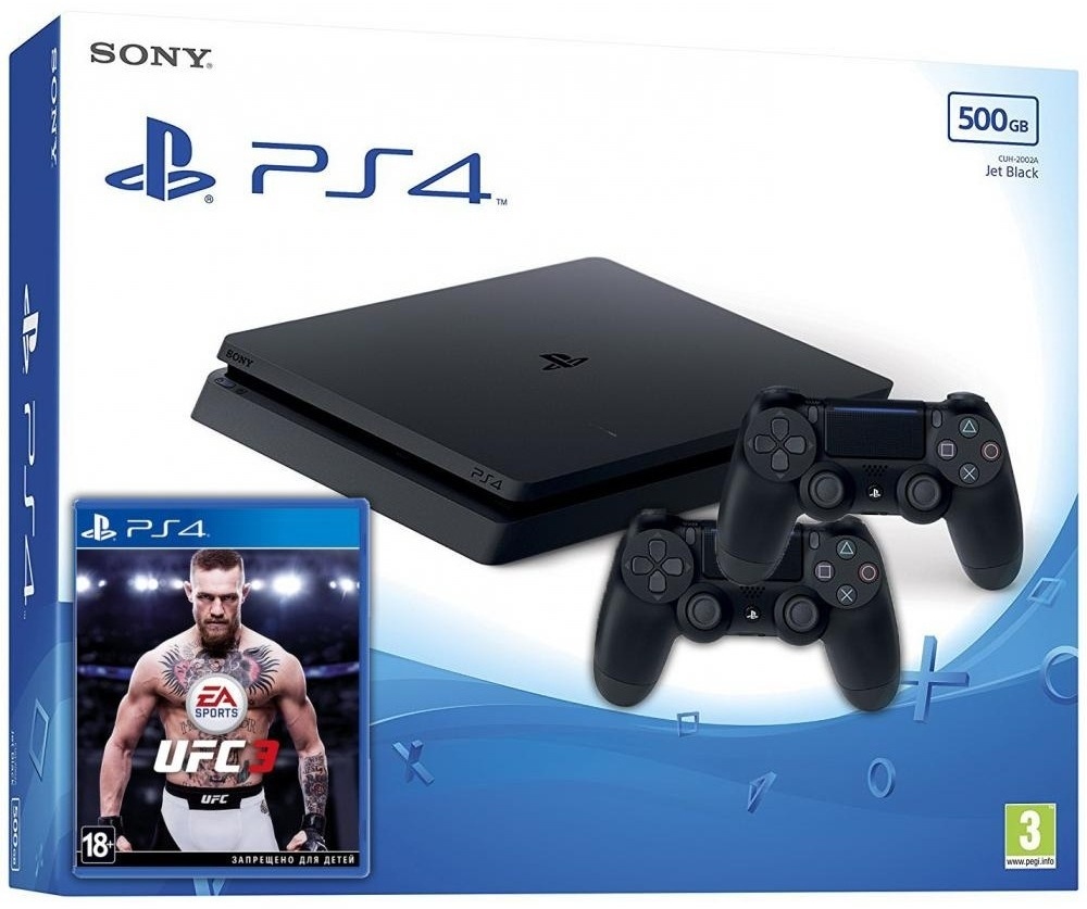 Купить Игровая приставка Sony PlayStation 4 Slim 500Gb черный+ UFC 3 +  геймпад в Алматы – Магазин на Kaspi.kz