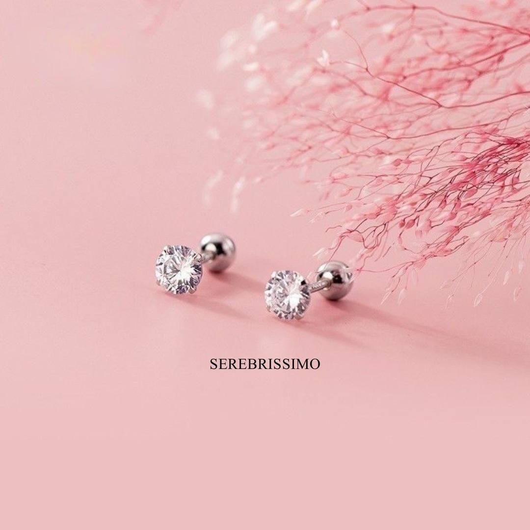 Пусеты Serebrissimo Серьги-пусеты(гвоздики) закручивающиеся S925-153 вес 1.2 г серебро, фианит
