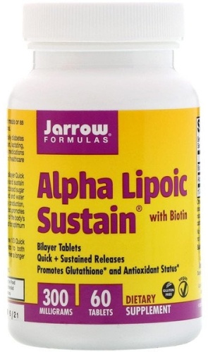 Jarrow Formulas антиоксидант Alpha Lipoic Sustain with Biotin 300 мг 60 таблеток