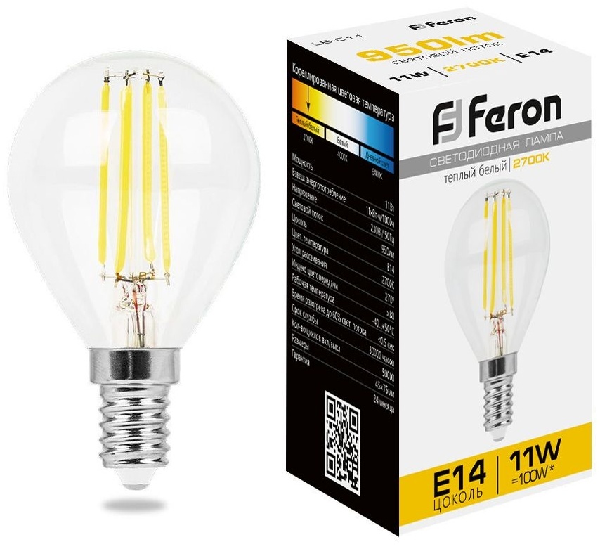 Feron 11W Е14, светодиодная, теплый белый