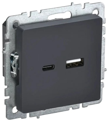 Розетка USB IEK BRITE, графит
