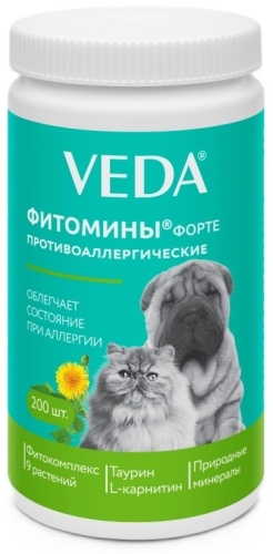 VEDA Фитомины Форте от аллергии для собак и кошек 200 таблеток