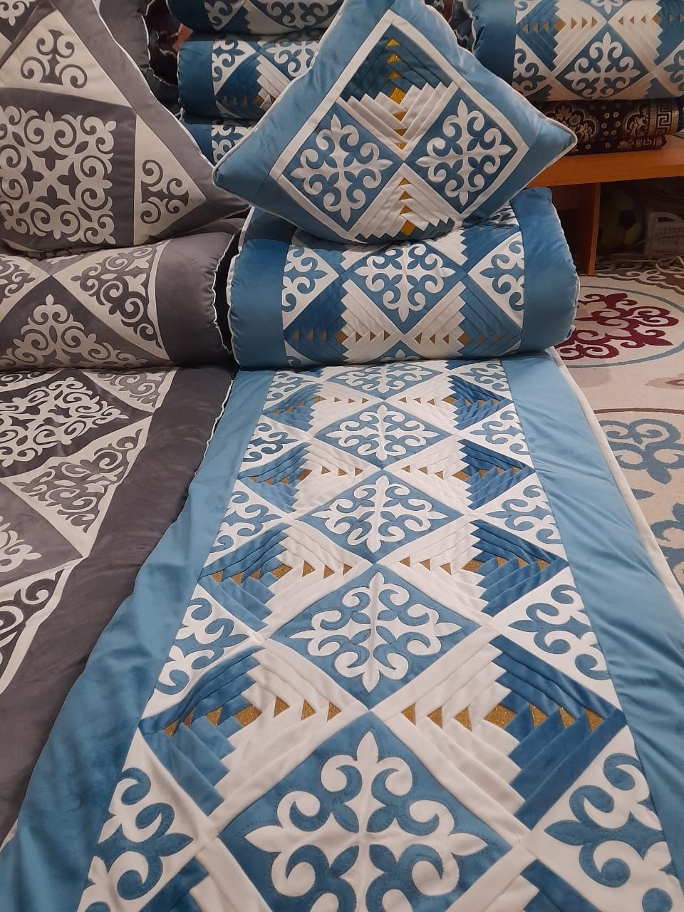 Комплект корпе с подушками 220x80 см, вата, голубой