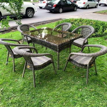 Комплект Mebel House 7 в 1, кол-во персон: 6, металл, искусственный ротанг, стекло
