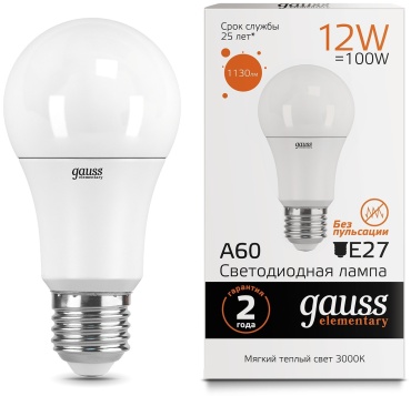 Gauss 12W E27, светодиодная, теплый белый