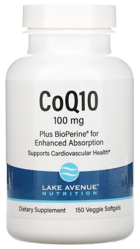 Lake Avenue Nutrition антиоксидант CoQ10 100 mg Plus BioPerine 150 капсул
