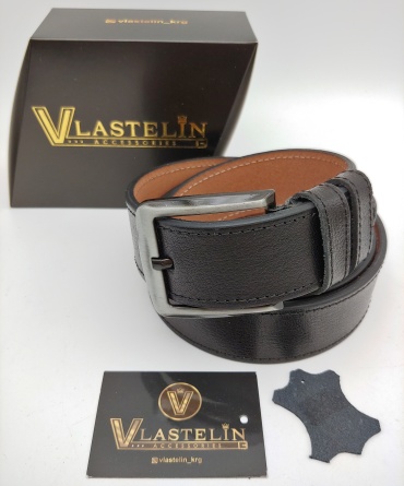Ремень Vlastelin металл, натуральная кожа 120 см черный
