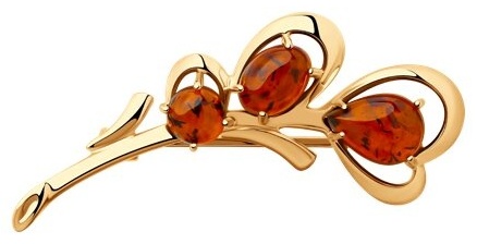 Брошь Diamant 93-340-00447-1 вес 2.62 г серебро, янтарь