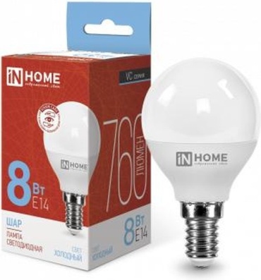 IN HOME 8W Е14, светодиодная, холодный белый