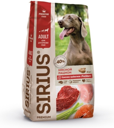 Sirius Premium Adult Мясной рацион для взрослых 15 кг