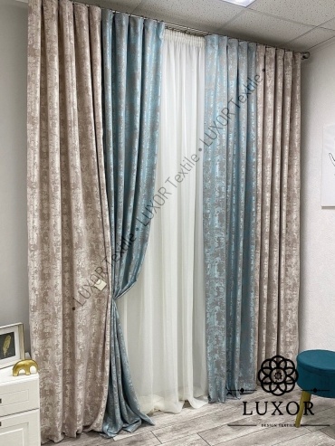 Комплект LUXOR Textile 250x280 см 2 шт, сетка, жаккард, бирюзовый, темно - бежевый