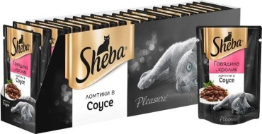 Sheba кусочки в соусе говядина, кролик 75 г 12 шт