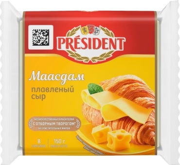 Сыр PRESIDENT с отборным творогом плавленый маасдам 40% 150 г