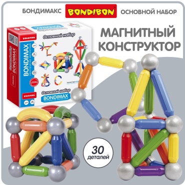 Конструктор Bondibon Конструктор магнитный основной набор 30 деталей (ВВ6042) ВВ6042, деталей 30 шт