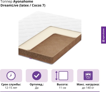 Топпер Ayonahome DreamLive (latex / Cocos 7), 150x200x11 см