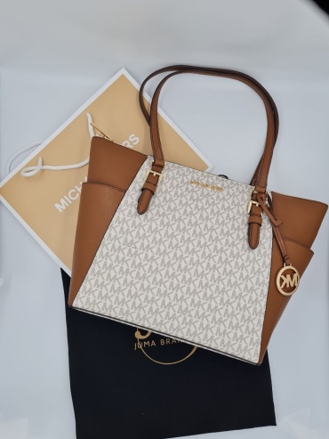 Сумка тоут Michael Kors натуральная кожа, канвас коричневый, кремовый