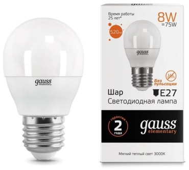 Gauss 8W E27, светодиодная, теплый белый