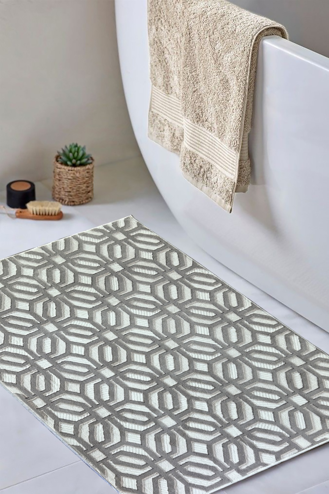 Bal Tekstil коврик Rolyef Line Hena Gri 80x150 см, микрофибра, резина, полиэстер