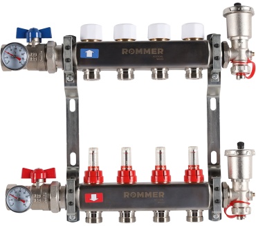 Коллектор распределительный регулирующий Rommer RMS-1210-000004, нержавеющая сталь