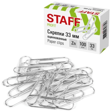 Скрепки STAFF 100 шт, 33, серебряный