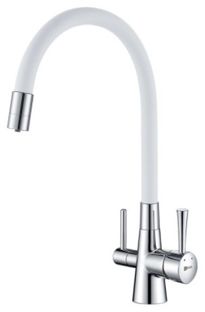 Смеситель с гибким изливом Lemark LM3075, латунь, цвет белый, хром