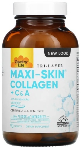 Country Life Tri Layer Maxi-Skin Collagen + C & A таблетки 90 шт