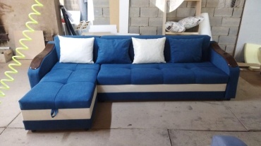 Диван угловой Soft market Глория, 285х70 см, обивка велюр, синий