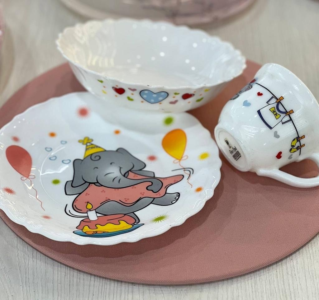 Сервиз на 1 персону Gorji home Слоненок, предметов: 3, детский, стеклокерамика