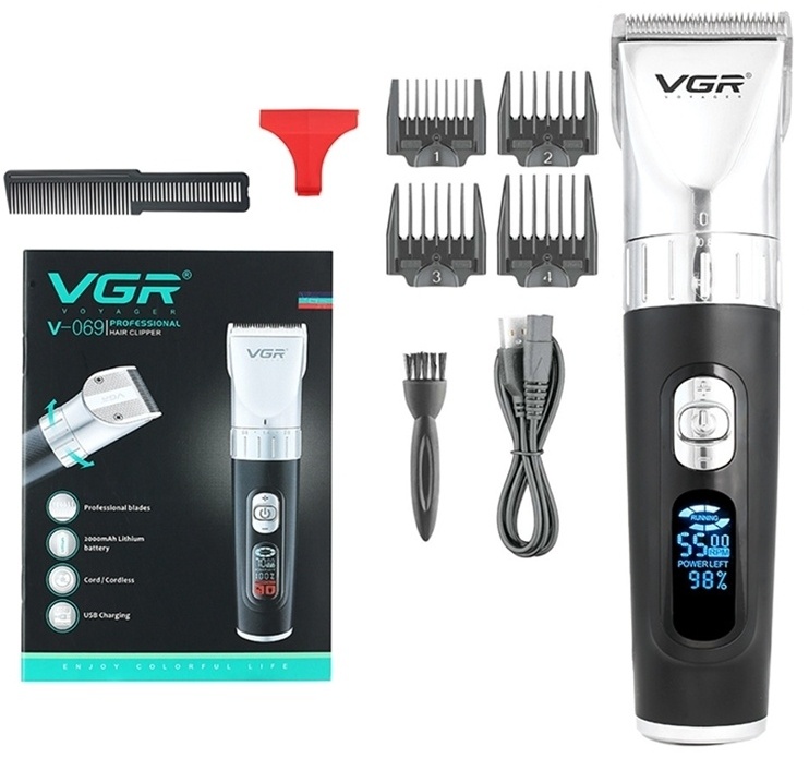 VGR Professional машинка для стрижки V 069 черный, серебряный