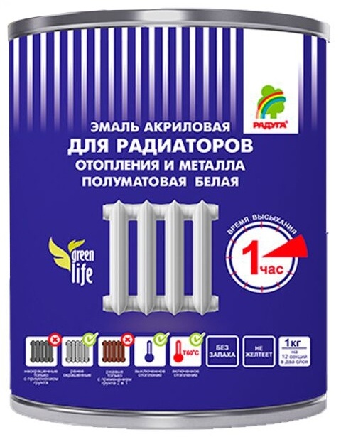 Купить РАДУГА эмаль полуматовая 178-для радиаторов 1 кг, тон белый в ...