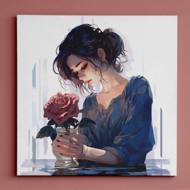 Картина Девушка с цветком 40x40 см