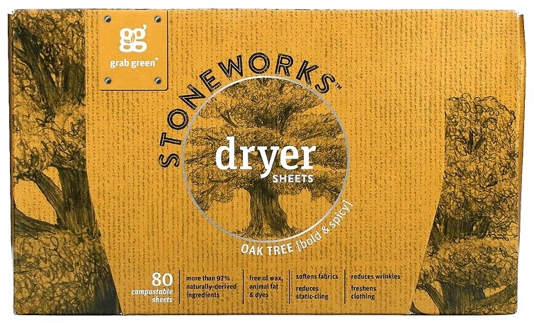 Grab Green салфетки-кондиционер для сушильной машины Stoneworks, Dryer Sheets, Oak Tree