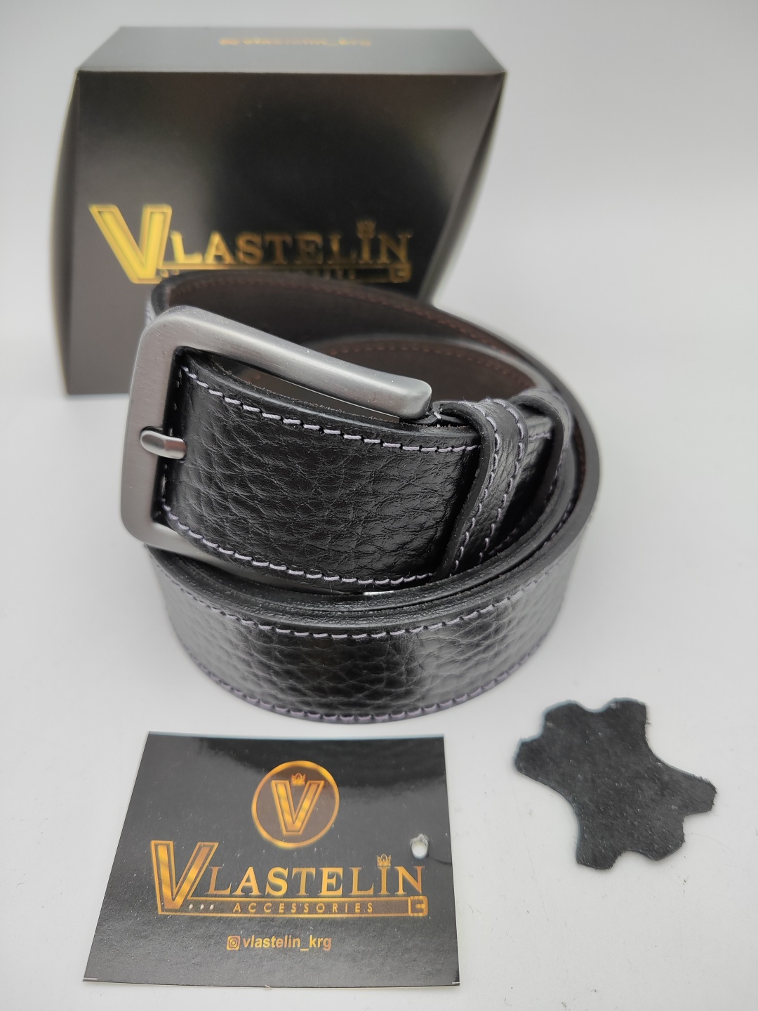 Ремень Vlastelin металл, натуральная кожа 120 см черный