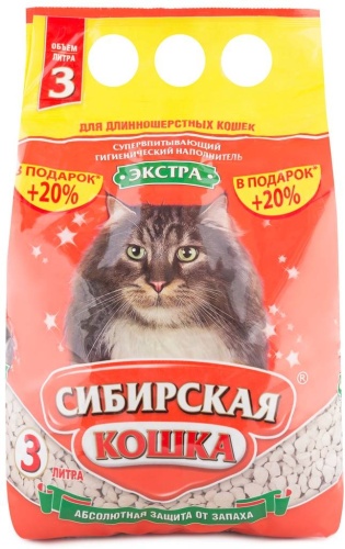 Сибирская Кошка Экстра для длинношерстных впитывающий 3 л